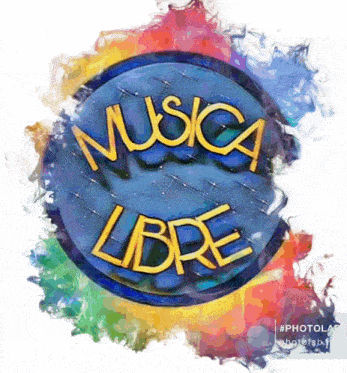 a painting of a blue circle with the words musica libre on it