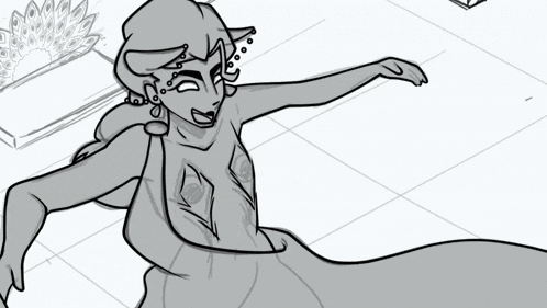 a black and white drawing of a woman with her hands on her face .