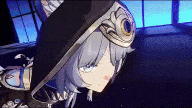 a close up of a cartoon character with a hood on her head
