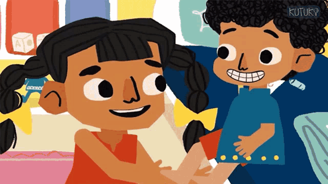 a cartoon of a boy and a girl with the word kutuky on the bottom right