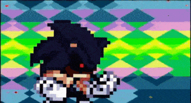 a pixel art of sonic the hedgehog with a colorful background