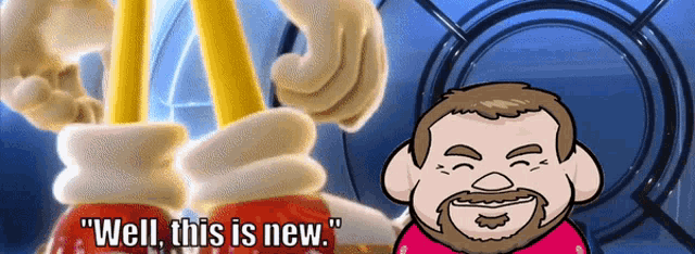 a cartoon of a man with a beard says well this is new
