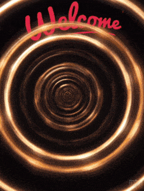 a welcome sign with a swirl in the center