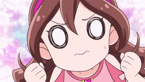 a cartoon of a girl with a pink headband making an angry face