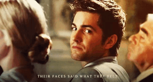 a man and woman are looking at each other with the words " their faces said what they felt " on the bottom
