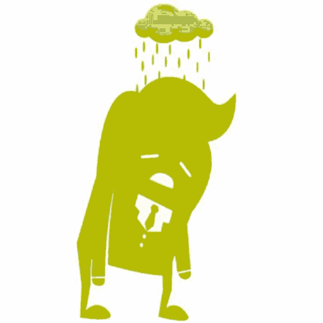 a cartoon drawing of a man with a cloud on his head