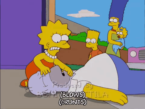 a cartoon of bart simpson and lisa simpson with a caption that says blows and grunts