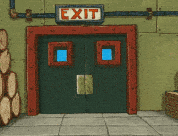 a cartoon drawing of a door with the word exit on it