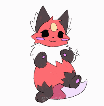 a drawing of a fox with a pink tail