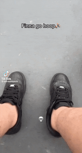 a person 's feet are shown with the words finna go hoop below them