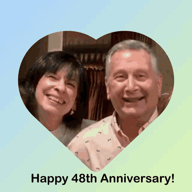 a man and woman in a heart with the words happy 48th anniversary on the bottom