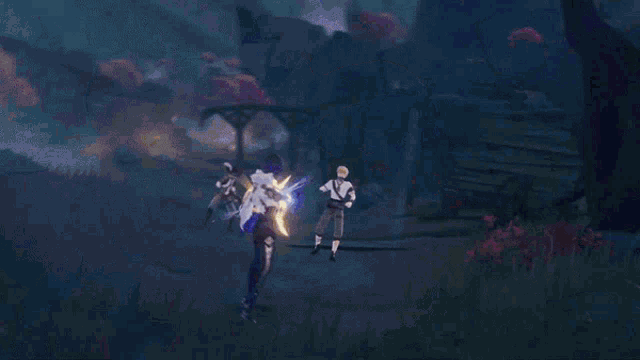 a person in a video game with a sword and lightning