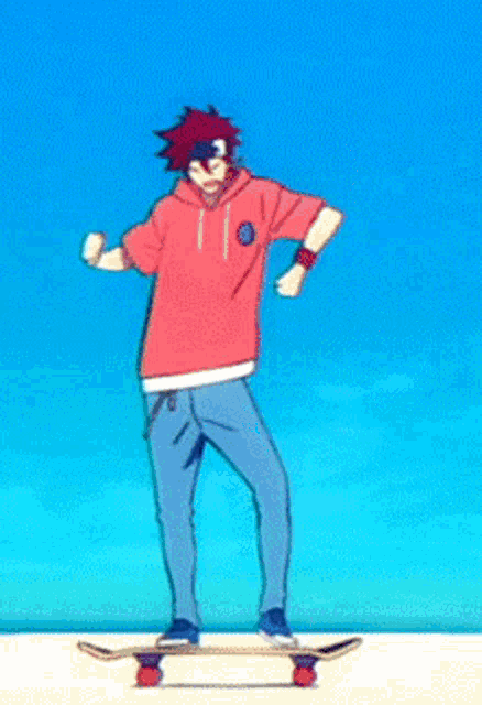 a person is standing on a skateboard with their hands on their heads .
