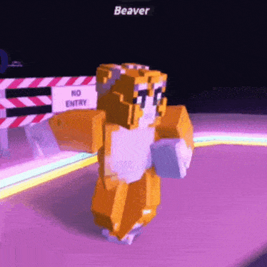 a beaver is standing in front of a no entry sign in a video game