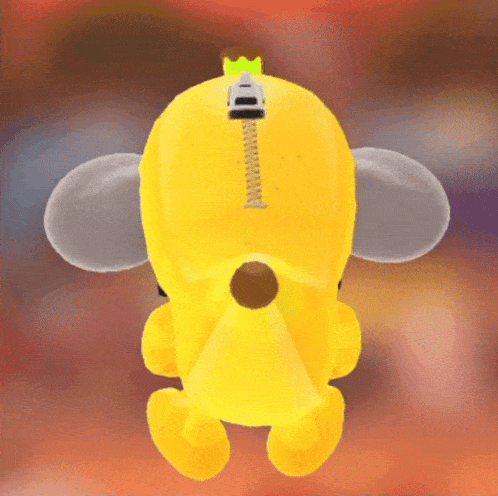 a yellow stuffed animal with a zipper on the back of it