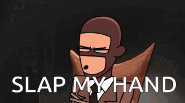 a cartoon of a man in a top hat with the words slap my hand below him