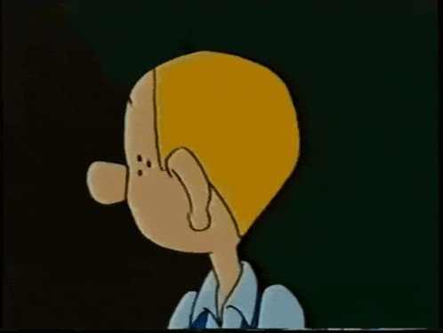 a cartoon character with a big nose and a yellow hair