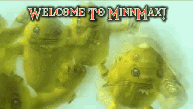a group of yellow frogs with the words welcome to minnmaxi