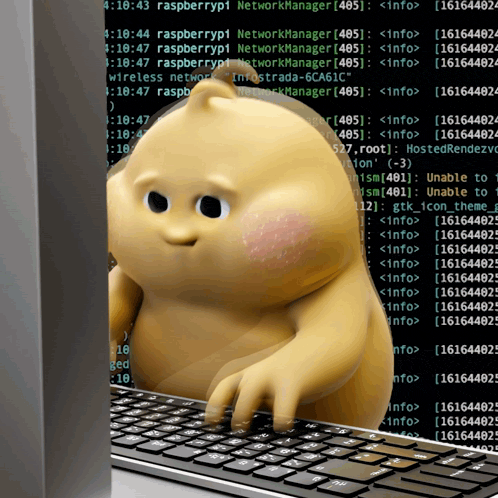 a cartoon character is typing on a keyboard in front of a screen that says raspberrypi
