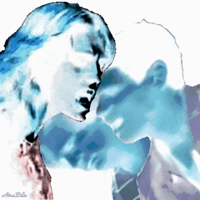 a painting of a man and a woman with the name ara bills on the bottom right