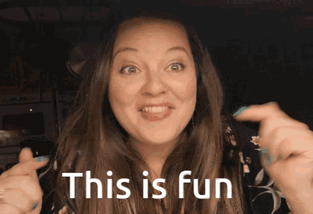 a woman says " this is fun " in front of a microwave