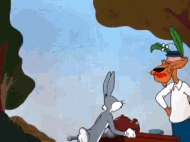 a cartoon of bugs bunny and a man