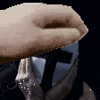 a pixel art of a person covering their face with their hands .