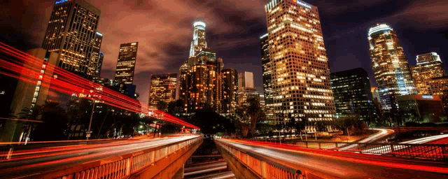 a long exposure of a city at night