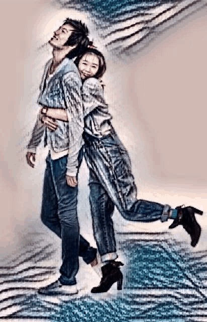 a man and a woman are standing next to each other and hugging each other .