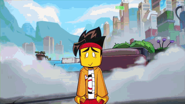 a cartoon character with a t-shirt that says " ninjago " on it