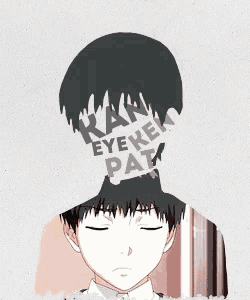 a silhouette of a person with the words " ran eyekek pat " written on their head