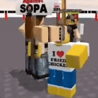 a cartoon character is wearing a shirt that says i love fried chicke