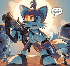 tails from sonic the hedgehog is holding a gun in his hands .