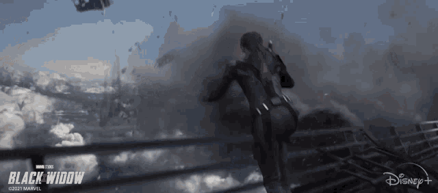 a disney + ad for black widow shows a woman running