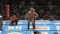 a wrestler in a ring with a crowd behind him and a sign that says ' yf ' on it
