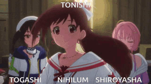 a group of anime girls with the names tonishi nihilum and shiroyasha on them