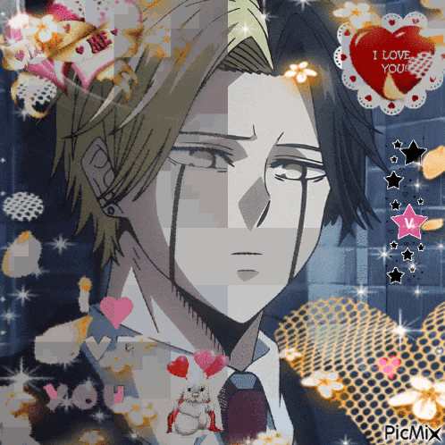 a picture of a man with a heart that says " i love you " on it