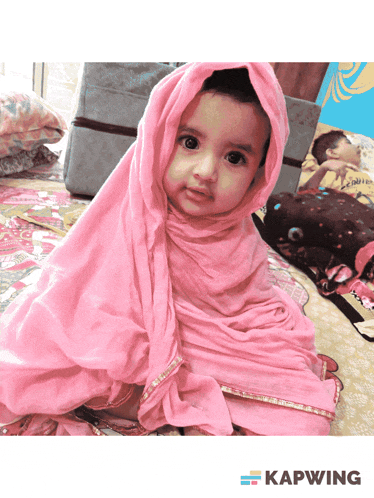 a baby is wrapped in a pink blanket and the word kapwing is on the bottom right