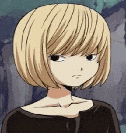 a cartoon girl with blonde hair and a black shirt is making a funny face .