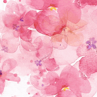a woman 's face is surrounded by pink watercolor flowers