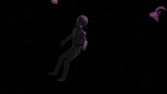 a man in a space suit is surrounded by purple birds