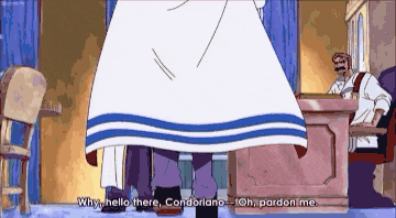 a cartoon of a man standing in front of a desk with the words " why hello there condoliano " written on it