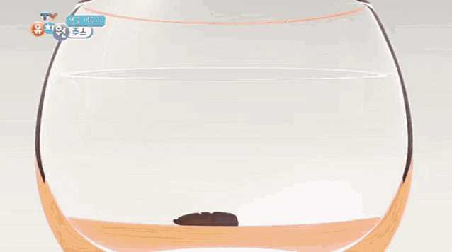 a cartoon girl is looking out of a bowl of water with korean writing on it