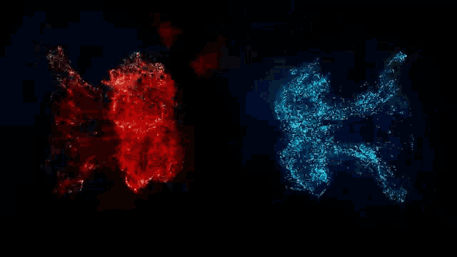 a computer generated image of a red and blue explosion in space