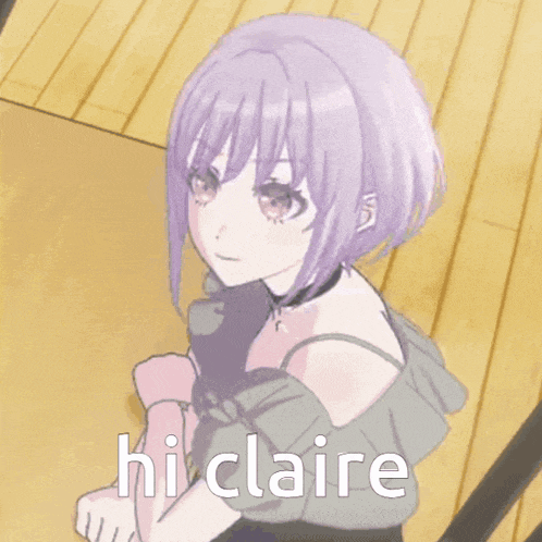 a picture of a girl with purple hair and the word hi claire below her