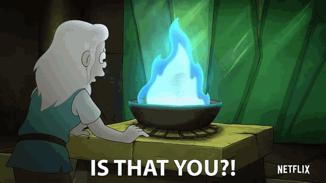 a cartoon of a person looking at a fire with the words is that you written below it