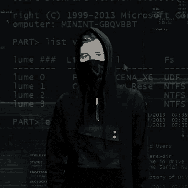 a man in a black hoodie is standing in front of a computer screen that says right