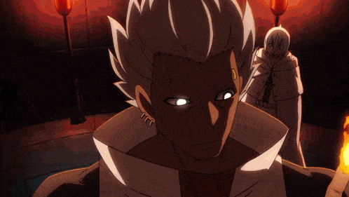 a drawing of a man with glowing eyes and a torch in his hand