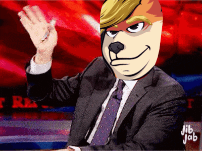 a man in a suit and tie with a dog face on his head