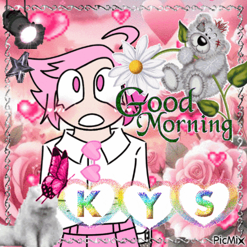 a picture of a girl with the words good morning kys